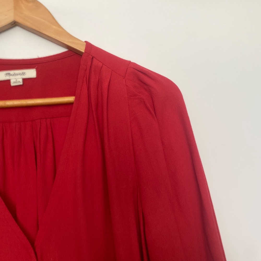 Madewell S Front Wrap Tie Balloon Sleeve Blouse Top - Picture 7 of 8